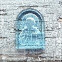 Резная Икона Иисус Христос Спаситель на голубом топазе работы огранщиков Баснословно арка 14x10мм