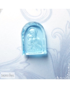 Резная Икона Владимирской Божией Матери на натуральном небесно-голубом топазе (оттенок sky blue) работы в Баснословно арка 16x12мм (драгоценный камень)