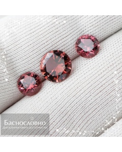 Гарнитур три оранжевато-розовых турмалина из Афганистана огранки Баснословно бриллиантовый круг 8,01x7,97 6,07x6,04 6,01x5,98мм 3,16 карата