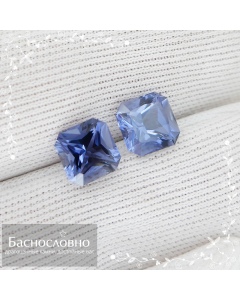 Пара сертифицированных фиолетово-синих иолитов из Мьянмы огранки Баснословно радиант 6,49x6,48 6,42x6,38мм 2,19 карат (драгоценный камень)