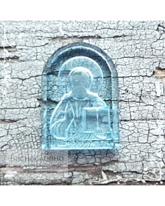 Резная Икона Иисус Христос Спаситель на голубом топазе работы огранщиков Баснословно арка 14x10мм (Драгоценный камень)