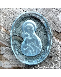 Резная Икона Владимирской Божией Матери на натуральном небесно-голубом топазе огранка в Баснословно 19x15мм (Драгоценный камень)