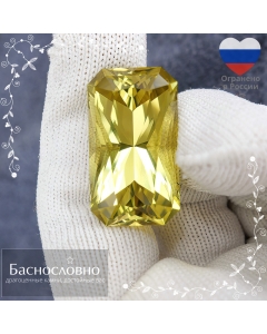 Натуральный ярко-жёлтый цитрин из Бразилии огранки Баснословно октагон 30x17мм 48,61 карата (драгоценный камень)