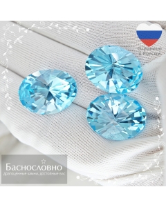 Гарнитур три небесно-голубых топаза (оттенок Sky blue) из Бразилии русская огранка Шахматная доска овал 18,97x14,83 18,79x14,81 18,79x14,81мм 58,74 карат