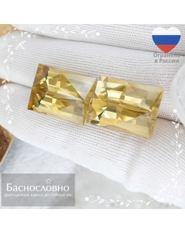 Пара ярко-жёлтых цитринов из Замбии огранка в Баснословно Компас 18,47x14,18 18,35x14,15мм 42,89 карата