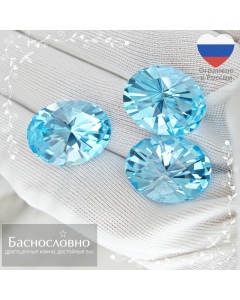 Гарнитур три небесно-голубых топаза (оттенок Sky blue) из Бразилии русская огранка Шахматная доска овал 18,97x14,83 18,79x14,81 18,79x14,81мм 58,74 карат