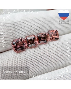 Гарнитур четыре оранжевато-розовых турмалина из Афганистана огранки Баснословно квадрат-октагон 7,00x6,99 6,53x6,50 6,02x6,01 5,99x5,93мм 5,69 карат